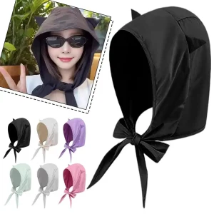 Little Devil Sun Hat for Daily Wear Outdoor Soft Polyester Cute Lightweight Headscarf with Chin Tie Trendy Sun Protection Bonnet