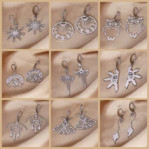 Lucky Turkish Evil Eye Earrings For Women Men Stainless Steel Sun Pendant Hoop Earrings Vintage Jewelry Party Birthday Gift