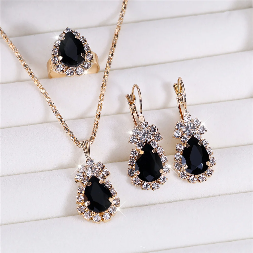 Luxury Female Women Blue Water Drop Wedding Jewelry Set - Image 2