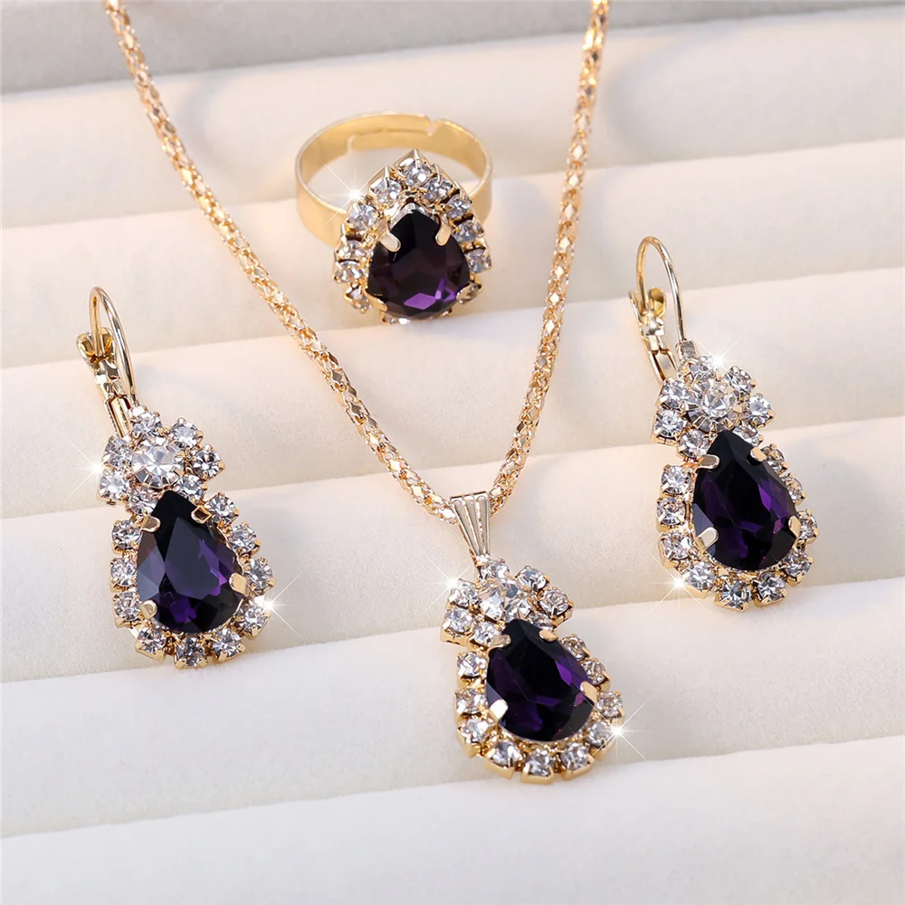 Luxury Female Women Blue Water Drop Wedding Jewelry Set - Image 5