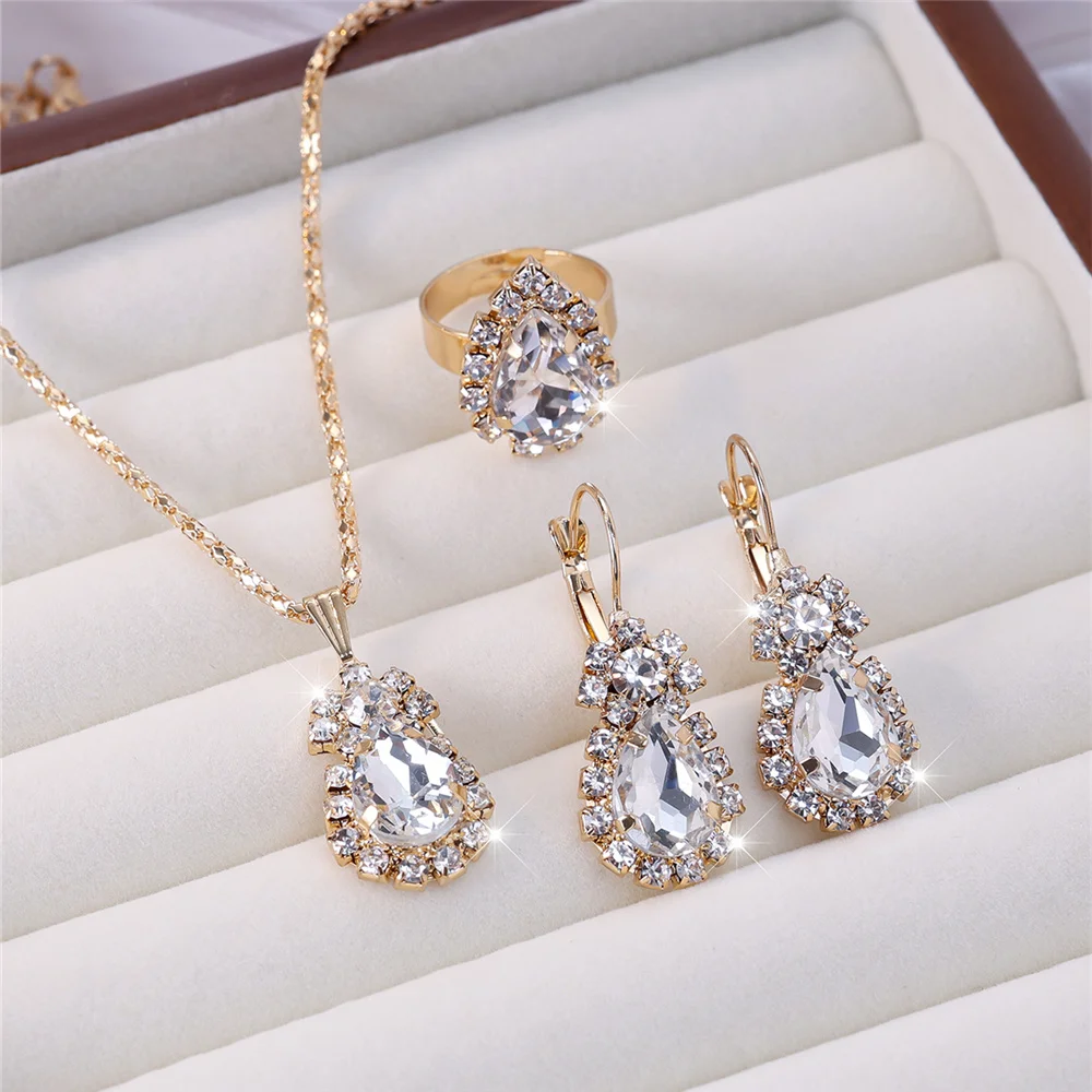 Luxury Female Women Blue Water Drop Wedding Jewelry Set - Image 3