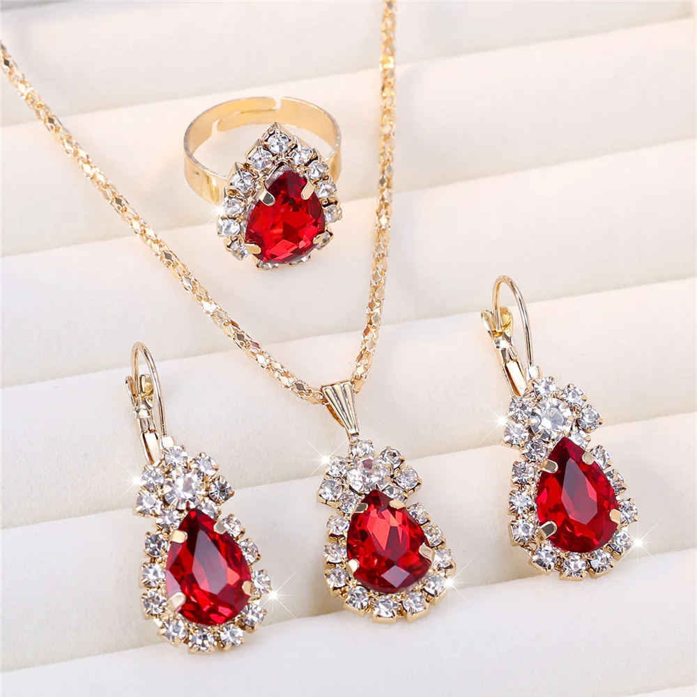 Luxury Female Women Blue Water Drop Wedding Jewelry Set - Image 6