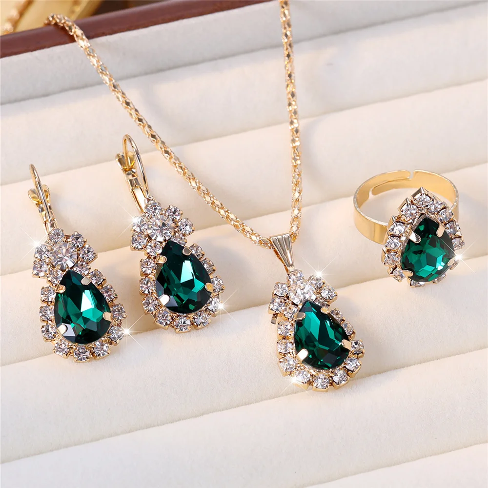 Luxury Female Women Blue Water Drop Wedding Jewelry Set - Image 4