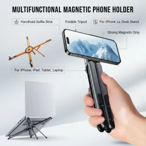 Magnetic Phone Holder Handheld Selfie Stick Tripod Foldable Desk Stand for iPhone 17 16 iPad Tablet Laptop Bracket