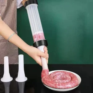 Manual Sausage Maker with 3 Stuffing Nozzles - Handheld Sausage Filler, Home Kitchen Sausage Stuffer Tool for Homemade Sausages