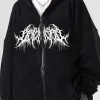 Men's and Women's Gothic Pattern Printed Zipper Hoodie Autumn Casual Retro Fashion High Street Long Sleeve Wool Jacket Hoodie