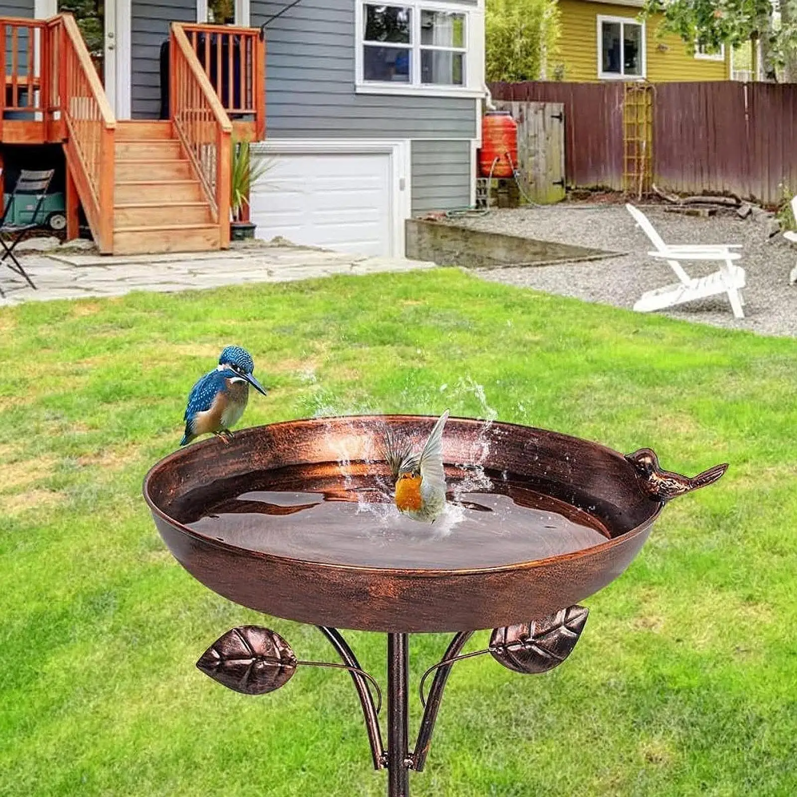 Metal Bird Bath Bowl Freestanding Birdbath, Weather Resistant, Garden Decor, Birdfeeder Feeder Bowl for Lawn, Yard, Backyard