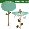 Metal Bird Bath Iron Vintage Rustproof Birdbath with 5 Prongs Base Stake Outdoor Bird Feeder Bowls for Yard Garden Decoration
