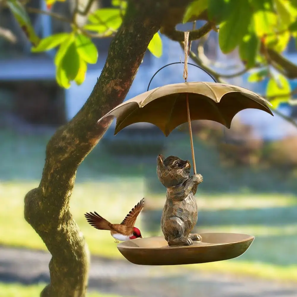 Metal Hummingbird Bird Feeder with Umbrella Cute Squirrel/Cat/Dog Holding Umbrella Design Bird Feeder for Garden Yard Decoration - Image 3
