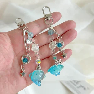Mobile Phone Chain Marine Animal Beaded Keyring Phone Charm Bag Pendant Accessory