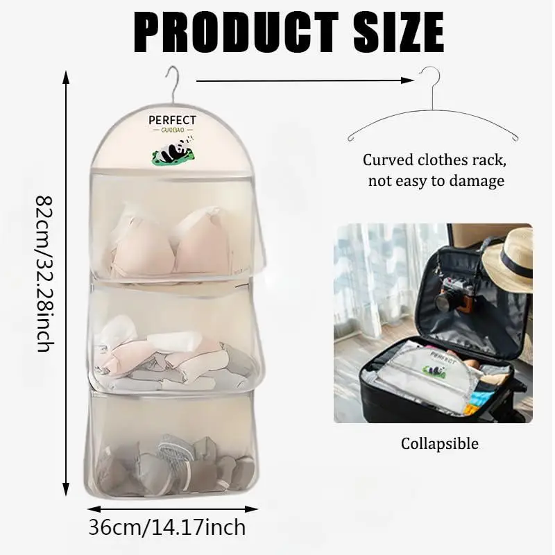 Multi-Functional Multi-Layer Mesh Storage Hanging Bag, Metal Hook, Ideal for Bras, Underwear, Socks, Wall Closet Organizer - Image 2