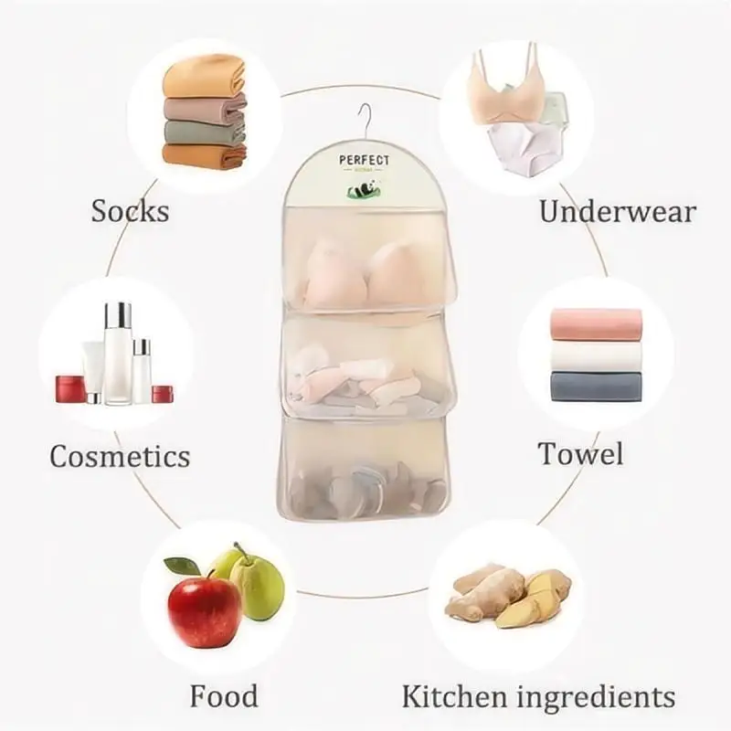 Multi-Functional Multi-Layer Mesh Storage Hanging Bag, Metal Hook, Ideal for Bras, Underwear, Socks, Wall Closet Organizer - Image 5