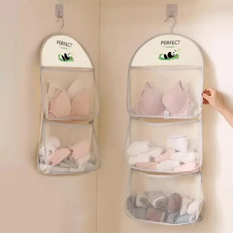 Multi-Functional Multi-Layer Mesh Storage Hanging Bag, Metal Hook, Ideal for Bras, Underwear, Socks, Wall Closet Organizer - Image 4