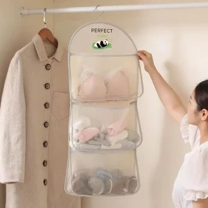 Multi-Functional Multi-Layer Mesh Storage Hanging Bag, Metal Hook, Ideal for Bras, Underwear, Socks, Wall Closet Organizer
