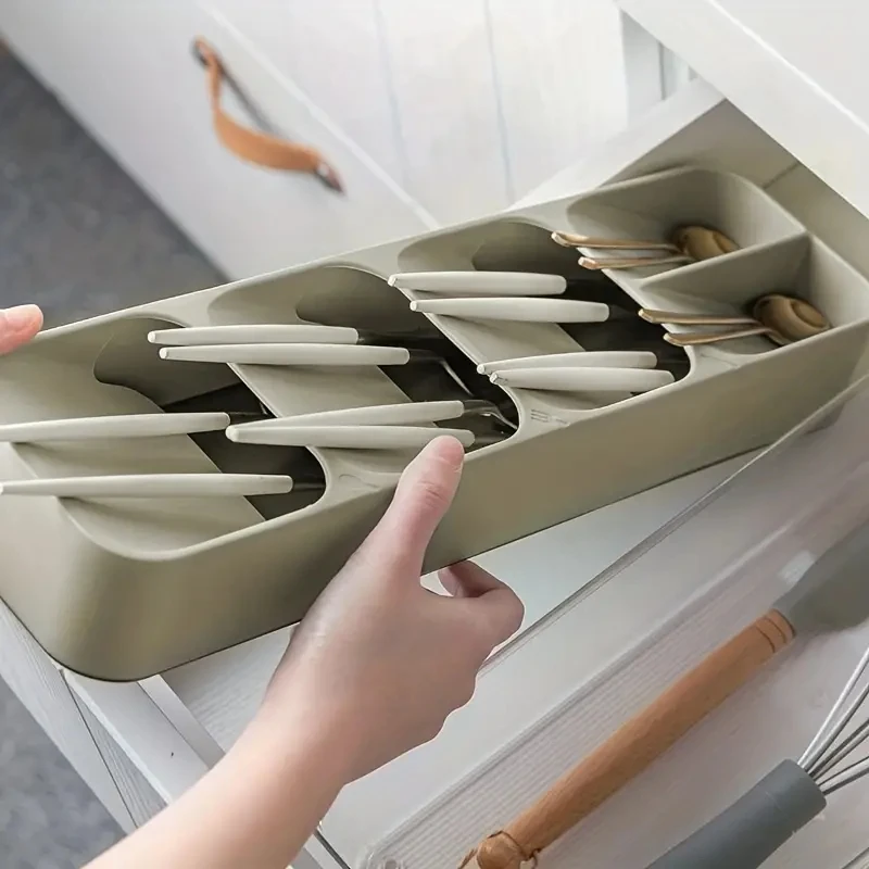 Multi-purpose Cutlery Storage Tray Cutlery Fork Spoon Compartmentalized Organizer Kitchen Drawer Categorized Storage Boxes - Image 2