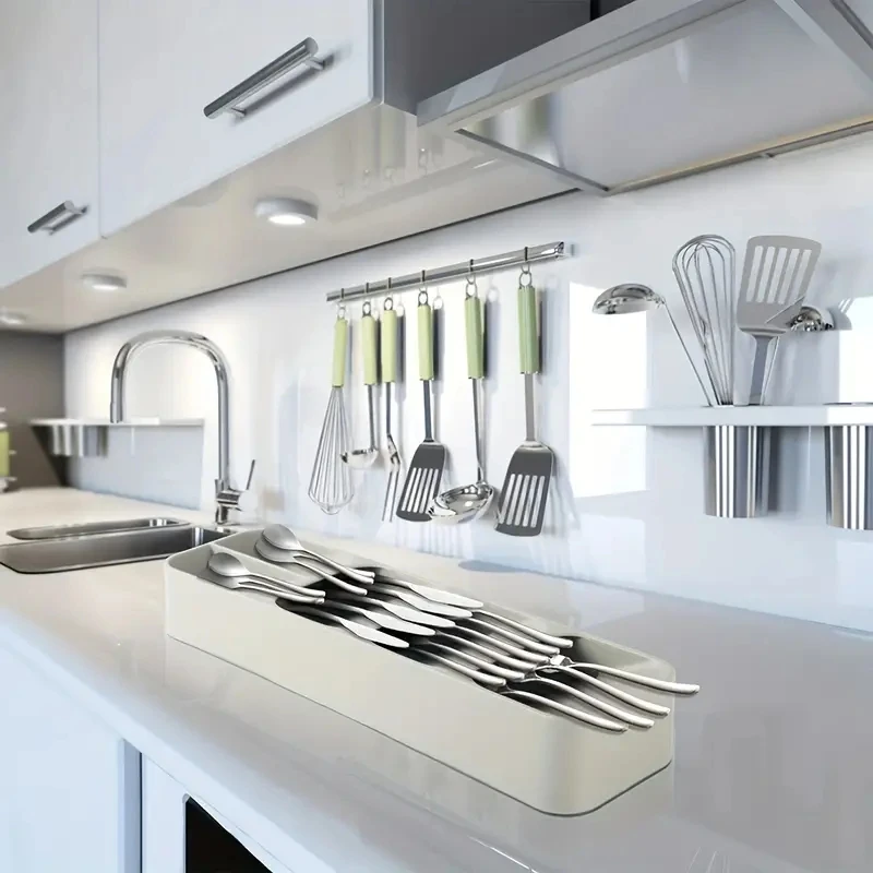 Multi-purpose Cutlery Storage Tray Cutlery Fork Spoon Compartmentalized Organizer Kitchen Drawer Categorized Storage Boxes - Image 6