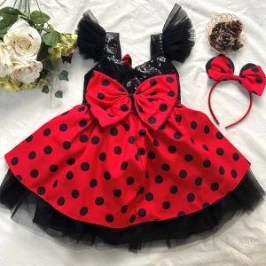 New Baby Summer Wave point Princess Dress Sequin Retro Polka Dot Dress Bow knot Tie straps girl Carnival Birthday Clothing 2Y