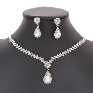 New Fashion Simple Water Drop Crystal Rhinestone Necklace Earrings For Women Wedding Bride Light Luxury Jewelry Sets Accessories