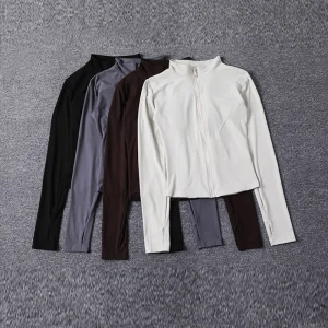 New Fashion Slim Fit Women Yoga Jacket Long Sleeve Gym Breathable Workout Top Quick Dry Sports Coat Full Zip
