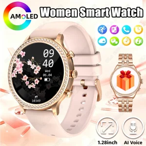 New Fashion Smart Watch Women AMOLED Screen Bluetooth Call Watches Custom Dials Female Health Music Sport Ladies Smartwatch HW12