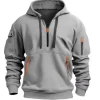 New autumn and winter high-value hoodie with warm and unique solid color pockets, men's hooded zipper sports casual top