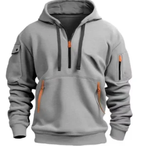 New autumn and winter high-value hoodie with warm and unique solid color pockets, men's hooded zipper sports casual top