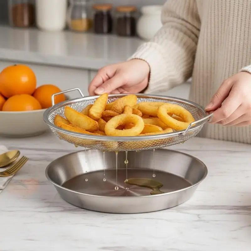 Oil Control Strainer Set Frying Sieve Kitchen Accessory with Tray for Easy CookingHotsale