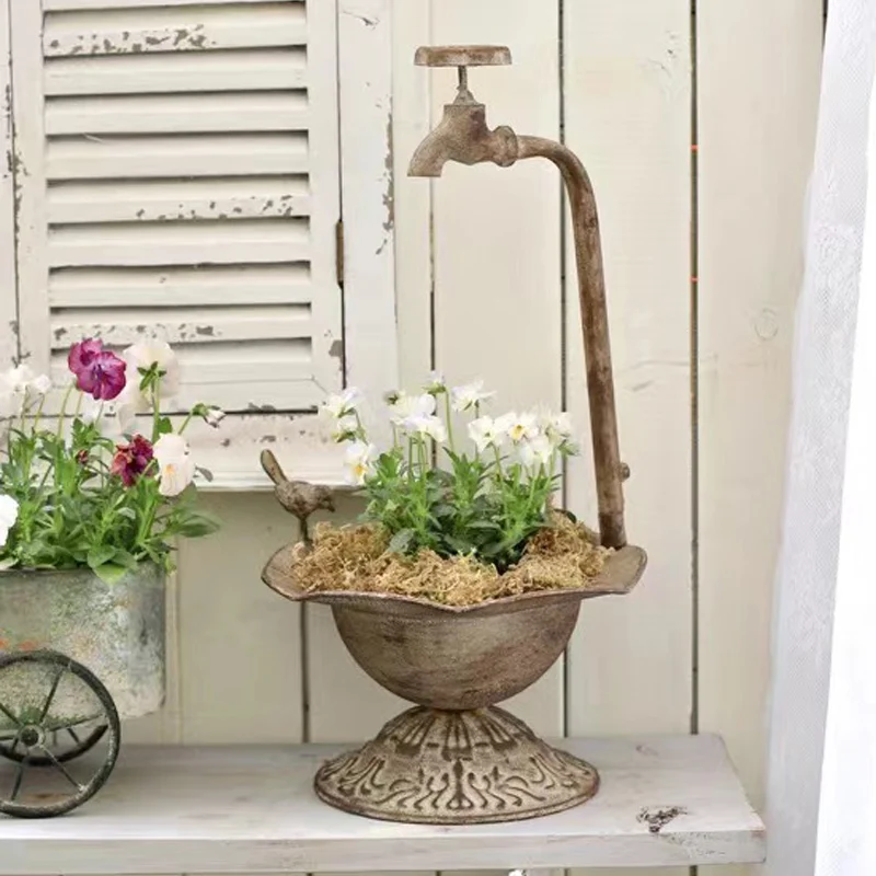 Outdoor Garden Bird Bath Spa With Metal Faucet Flowerpot bathtub Garden Decoration Basin Gardening Groceries Bird Basin - Image 3
