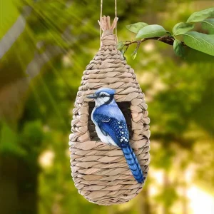 Outdoor Hand-Weaved Decorative Bird House Cage Shelter Creative Hanging Parrot Nest Bird's Nest with Weaved Design Garden Decor