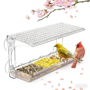 Outdoor Window-mounted Bird Feeder with Strong Suction Cup Transparent Designurtyards And Balconies Automatic Feeding Leak-Proof