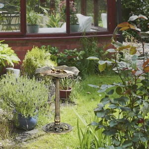 Outsunny Bird Bath for Garden, Birdbath with Lotus Leaf Basin, Bronze Tone