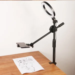 Overhead Tripod for Mobile Phone Smartphone Desktop Cellphone Video Shooting Stand with Ring Light for Table Photography