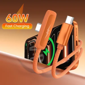 PD 60W Fast Charging Cable 90 Degree Elbow Type-C 3A Data Cord Wire USB C Braided Charge Line For iPhone 17 16 15 Xiaomi Poco