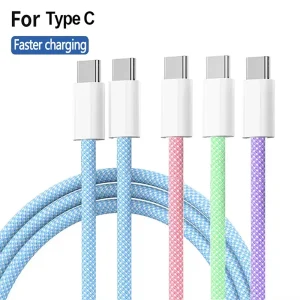 PD 60W Type C to Type C Color Cable For iPhone 17 16 15 Pro Fast Charging For Xiaomi Samsung Huawei USB C Weaving Cable 1M 2M 3M