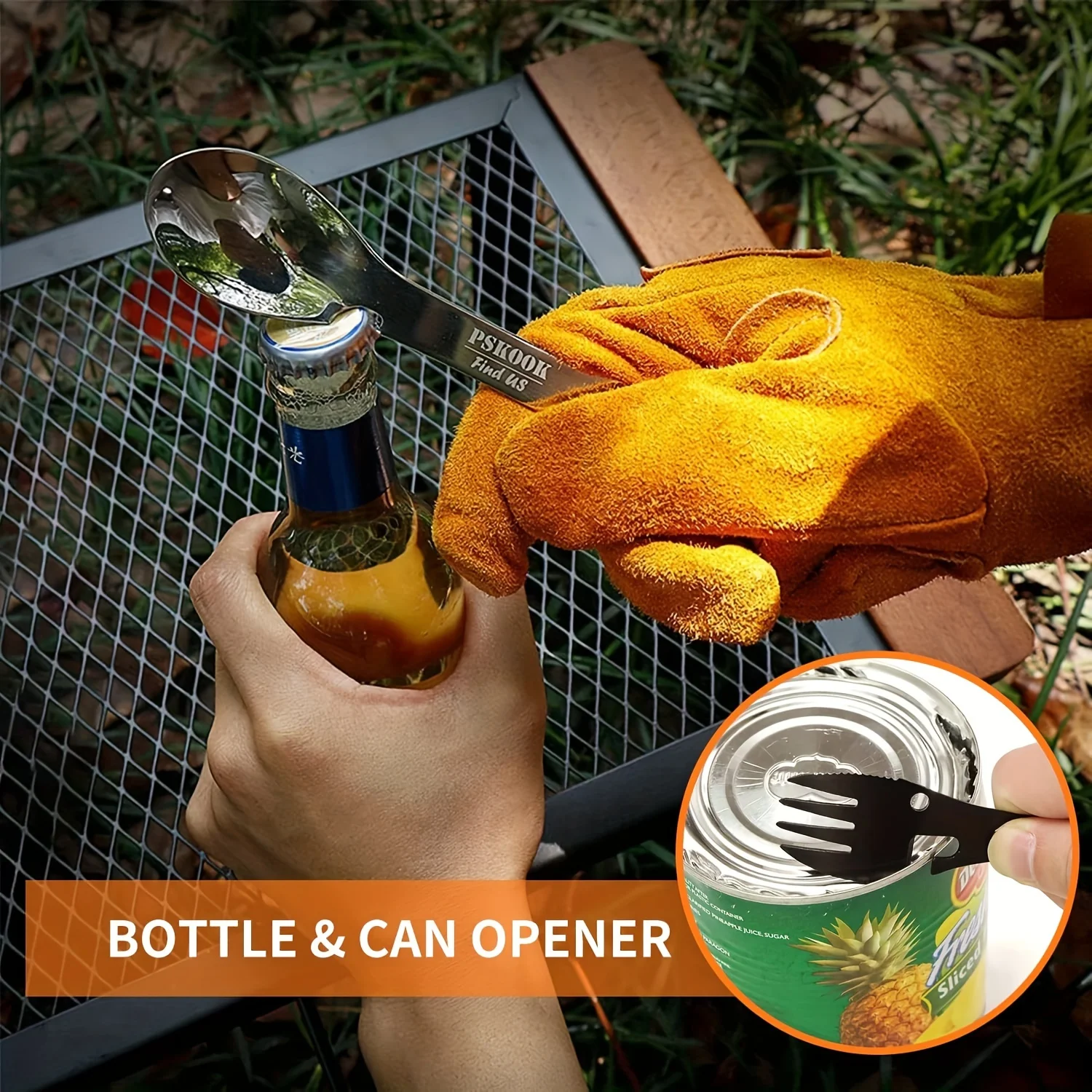 PSKOOK Outdoor Survival Tools 5 in 1 Camping Multi-functional EDC Kit Practical Fork Knife Spoon Bottle/Can Opener - Image 5