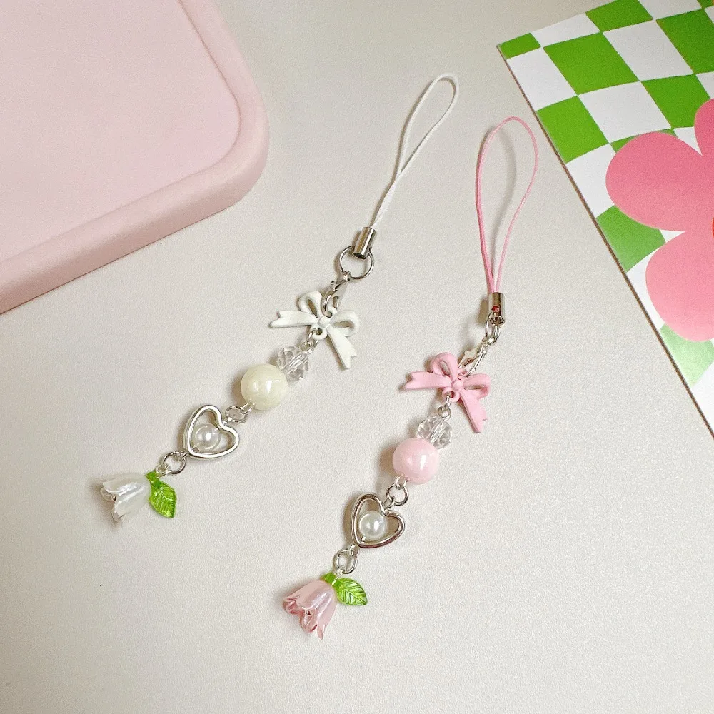 Phone Rope Bow Bead Phone Chain Anti-loss Convallaria Mobile Phone Lanyard Pendant Wrist Strap Cell Phone Strap Telephone Decor - Image 2