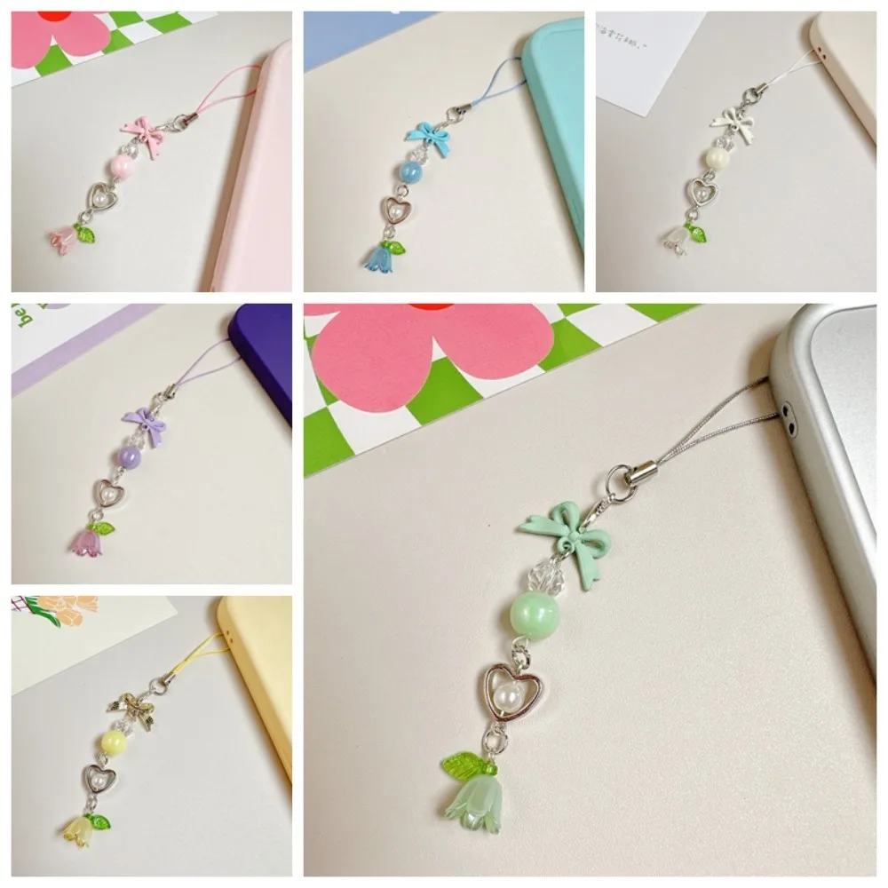 Phone Rope Bow Bead Phone Chain Anti-loss Convallaria Mobile Phone Lanyard Pendant Wrist Strap Cell Phone Strap Telephone Decor - Image 6