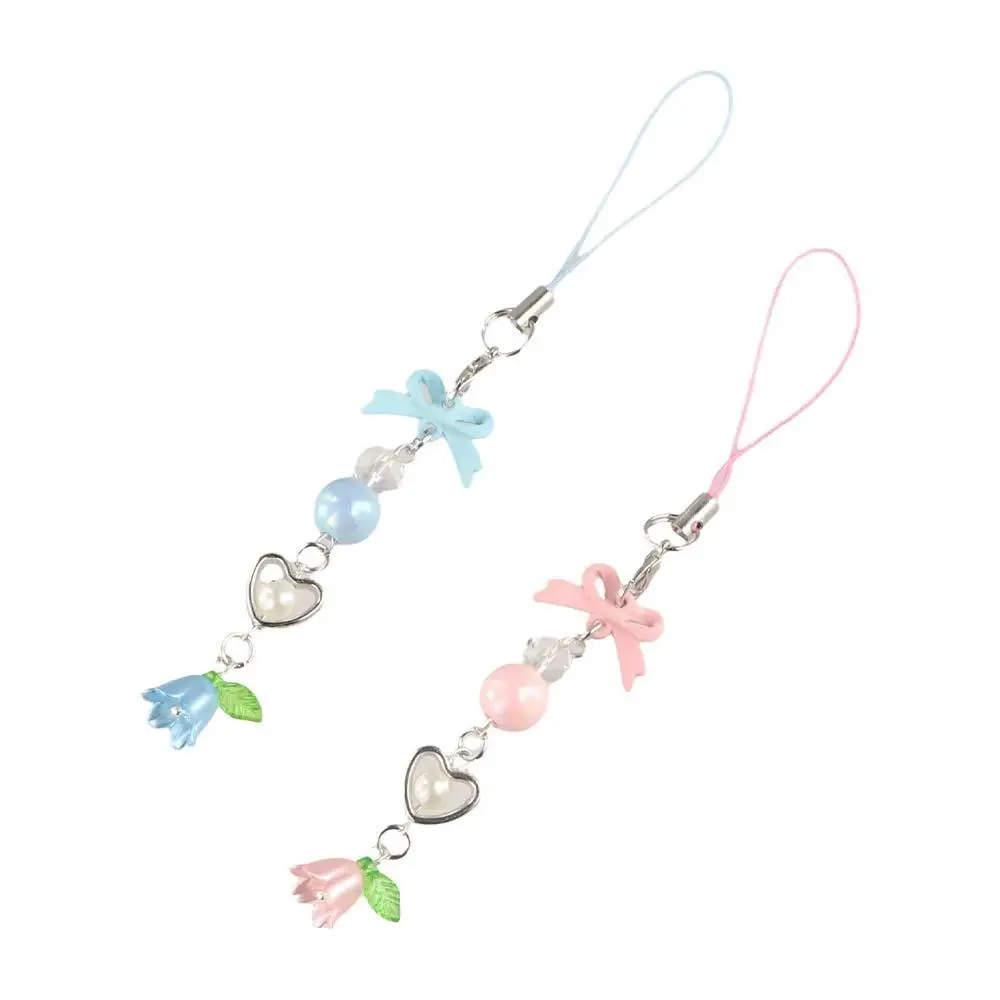Phone Rope Bow Bead Phone Chain Anti-loss Convallaria Mobile Phone Lanyard Pendant Wrist Strap Cell Phone Strap Telephone Decor
