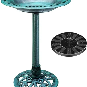 Polyresin Antique Outdoor Blue Garden Bird Bath and Solar Powered Round Pond Fountain Combo Set