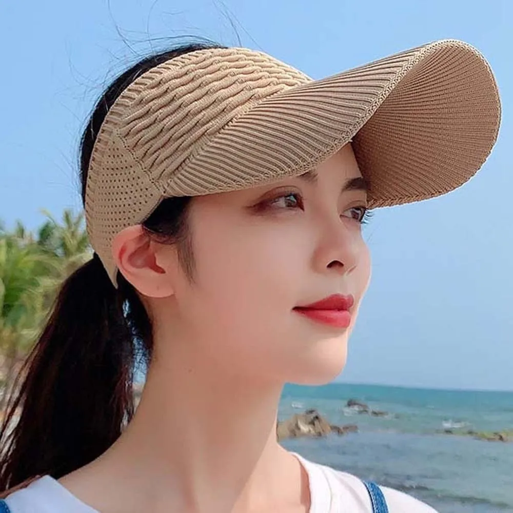 Portable Fish Scale Knitted Visor Cap Breathable Polyester Long Brim Sun Cap Solid Color Versatile Sunscreen Empty Top Hat Sport - Image 4