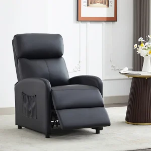 Push Back Recliner Chair, Single Sofa with Lumbar Support, Padded Backrest, Side Pocket and Adjustable Leg Rest for Home Livin