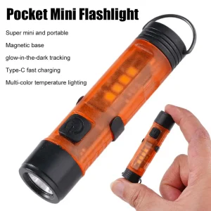 Rechargeable Mini LED Flashlight Magnetic Base Type-C Fast Charging Multi-Color Lighting with Clip for EDC Camping