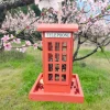 Red Telephone Box Shape Bird Feeder Wooden Flip-top opening Birdfeeder Hangable Phone Booth Bird feeding house for outdoor