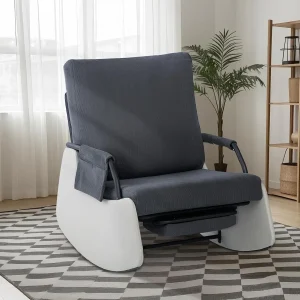 Rocking Recliner Chair for Adults, Modern Upholstered Glider Rocker with Retractable Footrest & Side Pocket, Plush Accent Sofa f