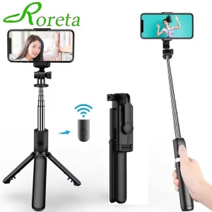 Roreta Selfie holder Tripod with Wireless Bluetooth Remote, Portables Foldable Stand for Vlog Shooting for iPhone Smartphone