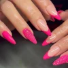 Rose Pink French Glitter Powder Wearable Almond Shape Fashion Fake Nails Full Cover Finished False Nails Press on Nail with Glue