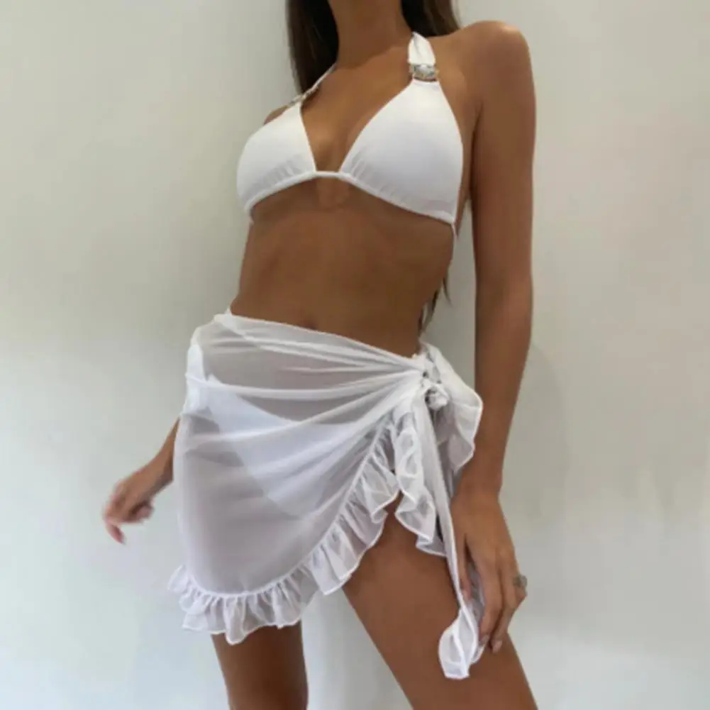 Ruffle Bikini Cover Ups Short Skirt for Women Summer Sun Protection Sarong Bikini Beach Dress Brazilian Sarong Women Beachwear - Image 5