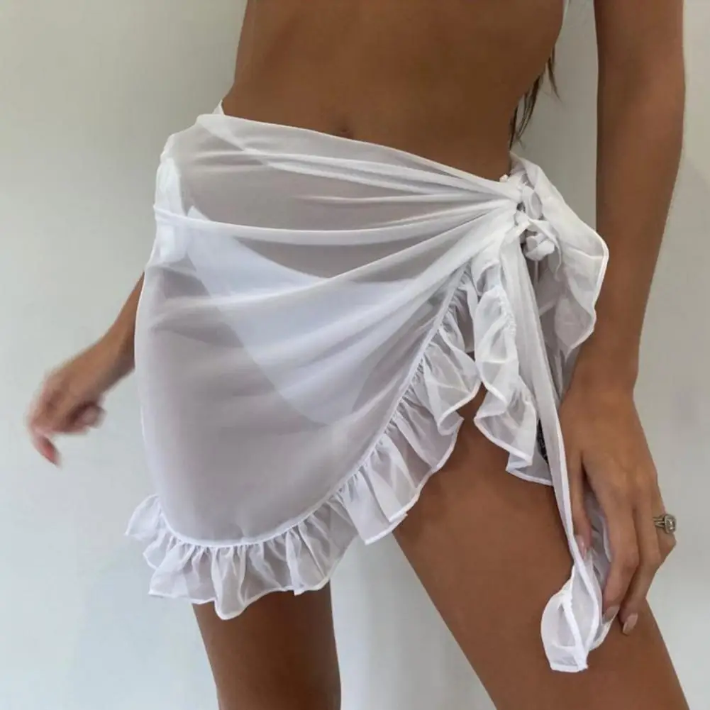 Ruffle Bikini Cover Ups Short Skirt for Women Summer Sun Protection Sarong Bikini Beach Dress Brazilian Sarong Women Beachwear - Image 3