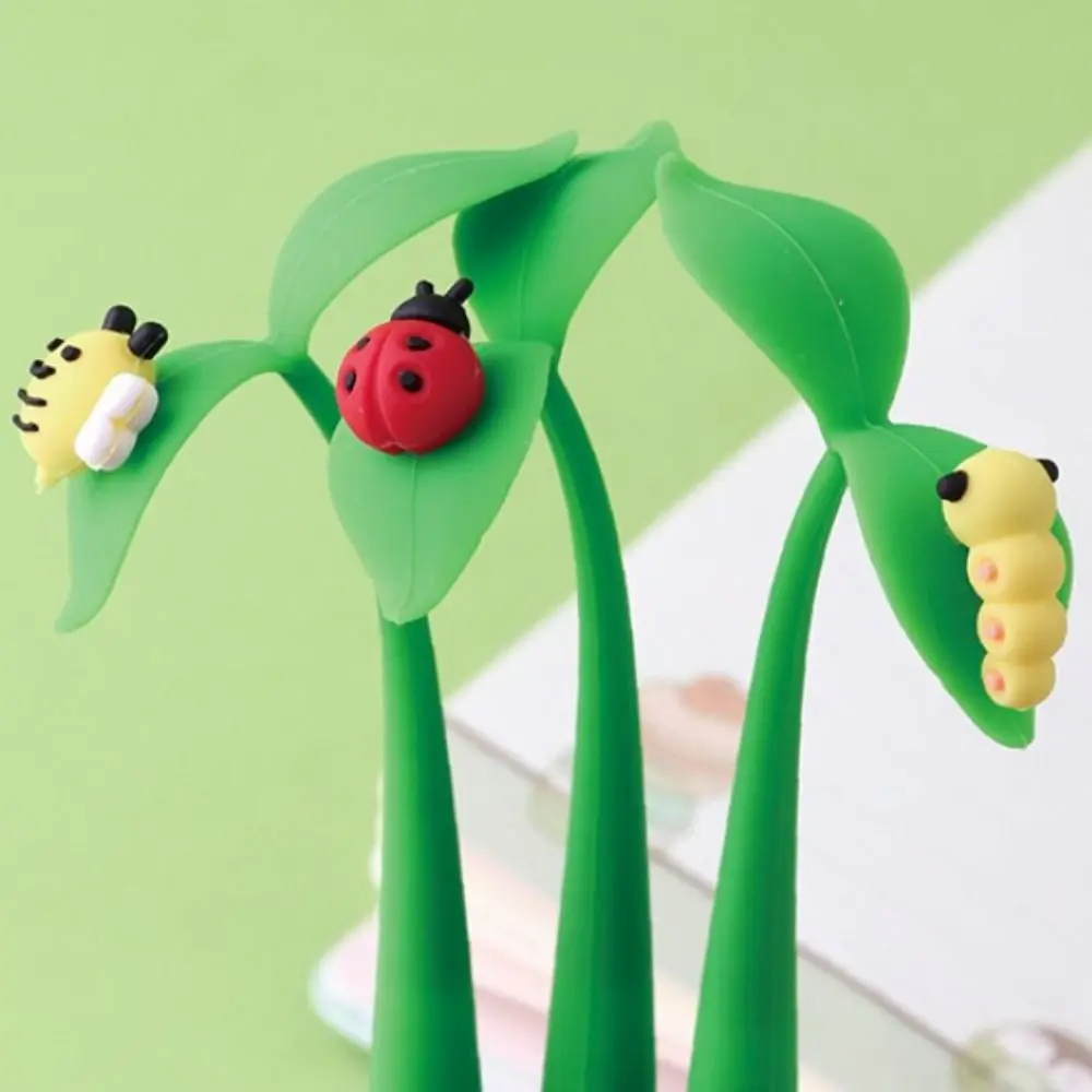 ST Nib Flowers Insects Leaves Pen Black Ink 0.5mm Soft Rubber Dancing Gel Pen Writing Smoothly Quick-Drying Signature Pen - Image 3
