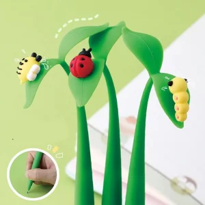 ST Nib Flowers Insects Leaves Pen Black Ink 0.5mm Soft Rubber Dancing Gel Pen Writing Smoothly Quick-Drying Signature Pen